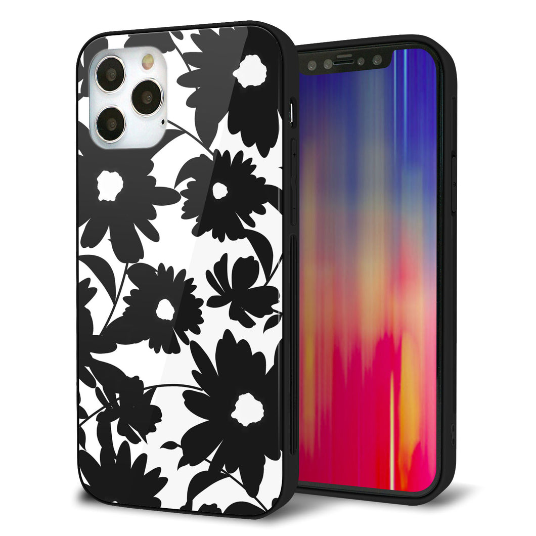 iPhone 12 Pro 強化ガラス＆TPUスマホケース ガラプリ【SC916 花柄モノトーン 05】