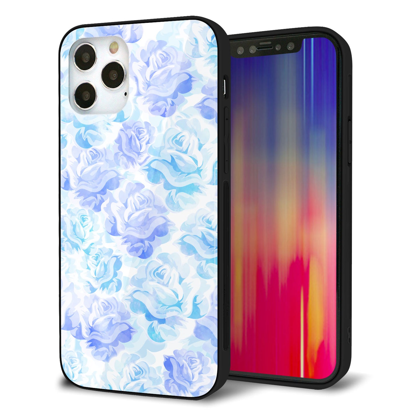 iPhone 12 Pro 強化ガラス＆TPUスマホケース ガラプリ【SC927 ローズ ブルー】