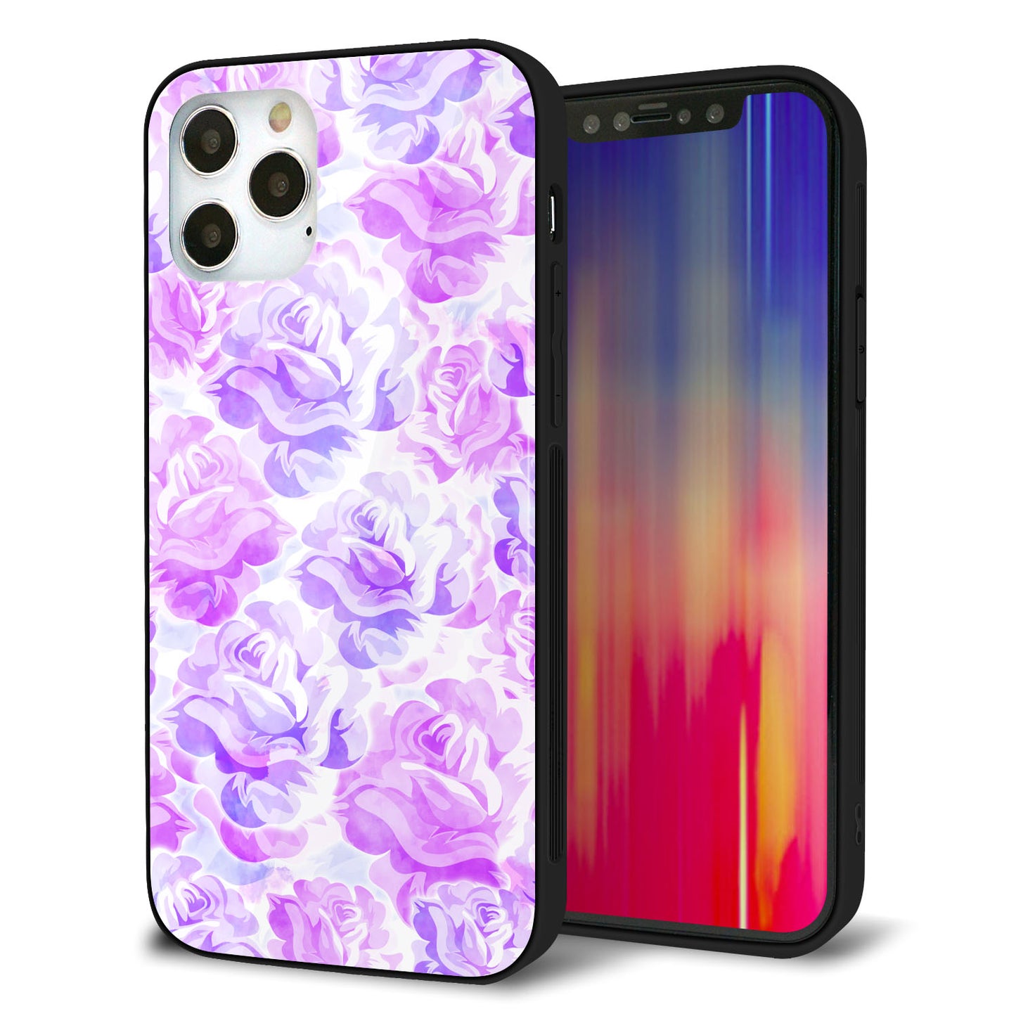 iPhone 12 Pro 強化ガラス＆TPUスマホケース ガラプリ【SC929 ローズ パープル】