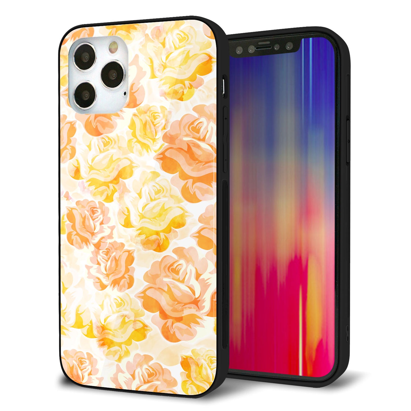 iPhone 12 Pro 強化ガラス＆TPUスマホケース ガラプリ【SC931 ローズ イエロー】