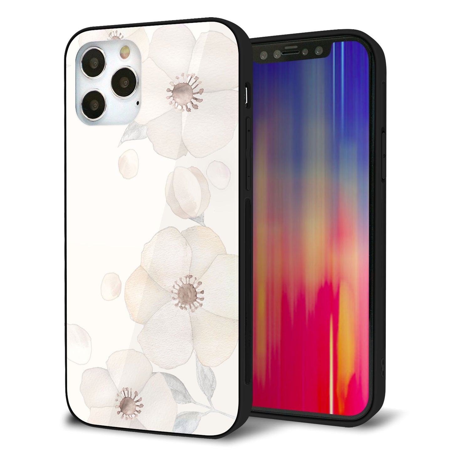 iPhone 12 Pro 強化ガラス＆TPUスマホケース ガラプリ【SC952 ドゥ・フルール（セピア）】