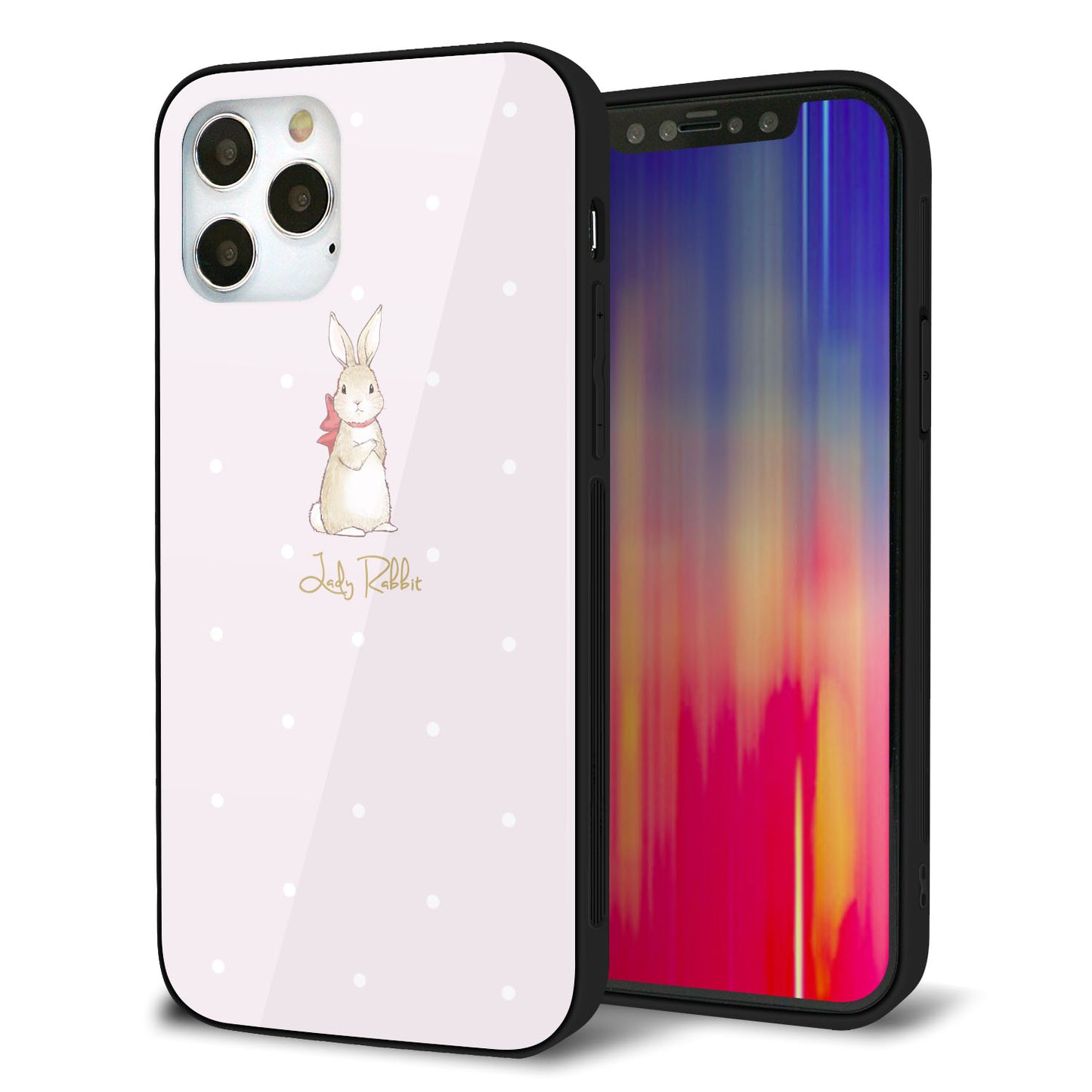 iPhone 12 Pro 強化ガラス＆TPUスマホケース ガラプリ【SC966 Lady Rabbit ベージュピンクhp】