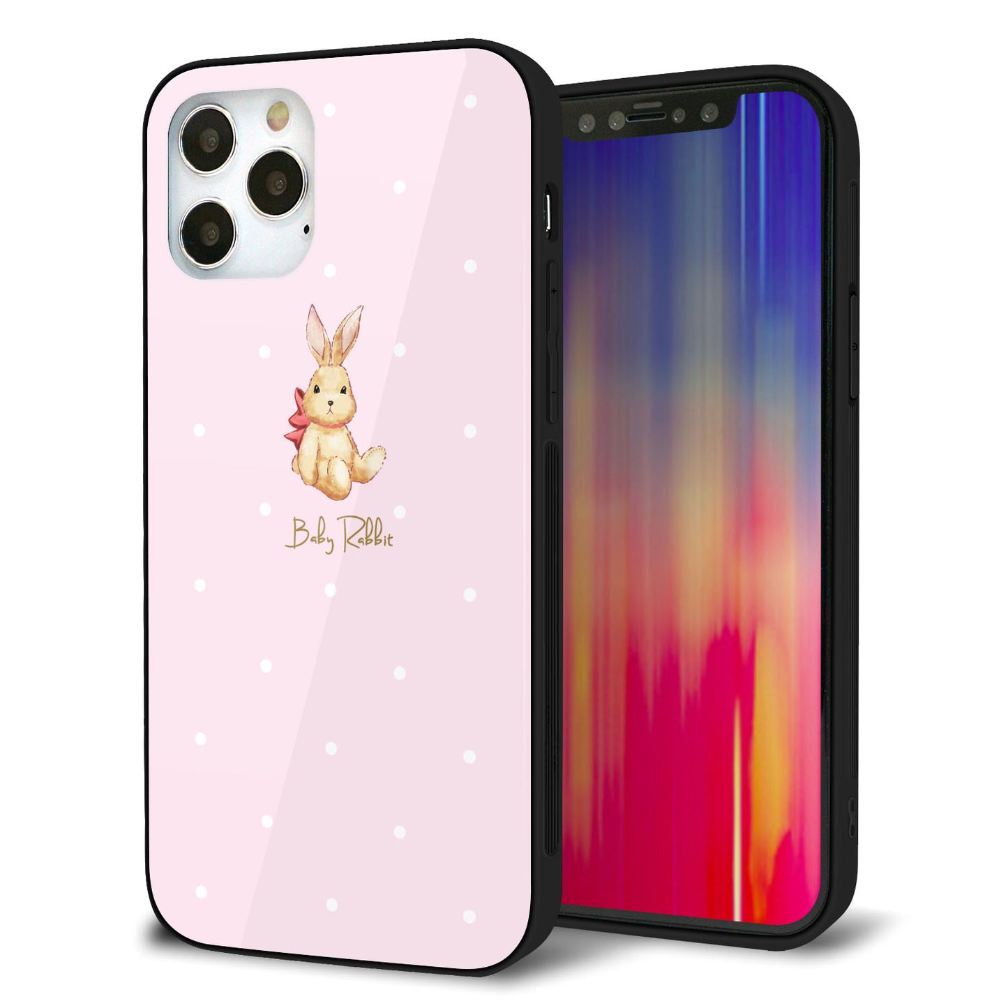 iPhone 12 Pro 強化ガラス＆TPUスマホケース ガラプリ【SC978 Baby Rabbit ピンク ガラプリ】