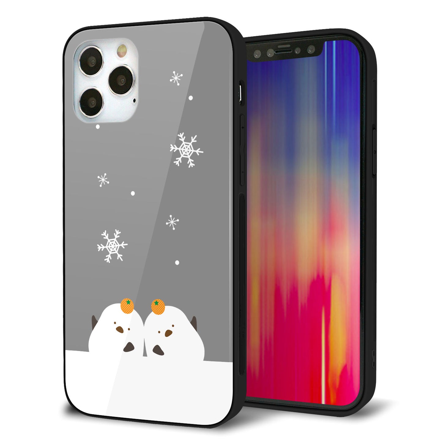 iPhone 12 Pro 強化ガラス＆TPUスマホケース ガラプリ【TA019 冬シマエナガ】