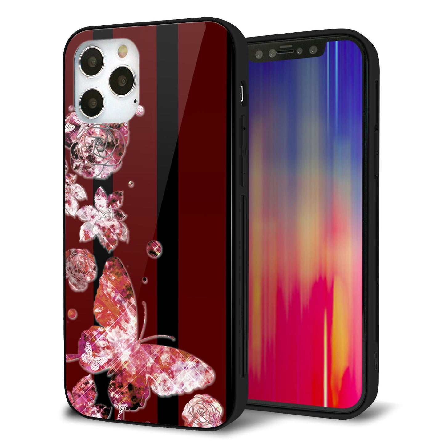iPhone 12 Pro 強化ガラス＆TPUスマホケース ガラプリ【VA814 宝石と蝶】