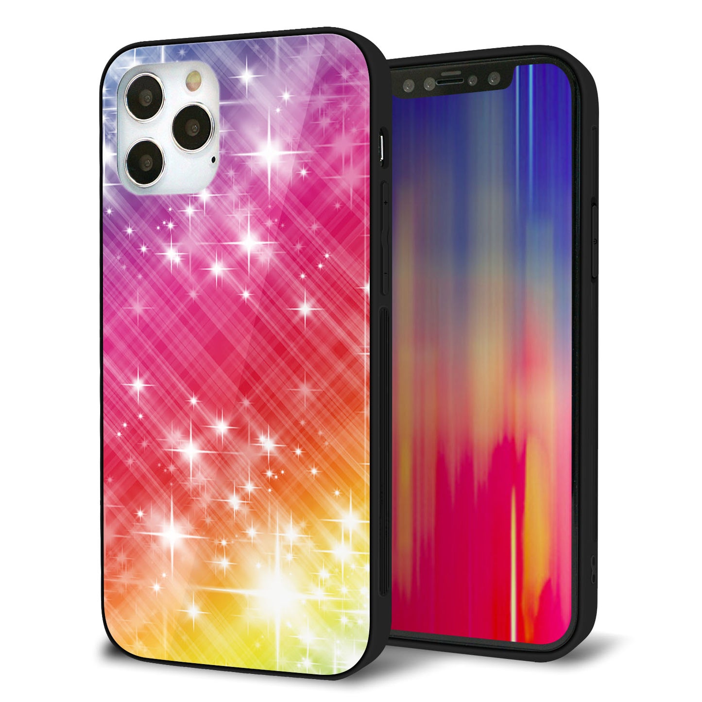 iPhone 12 Pro 強化ガラス＆TPUスマホケース ガラプリ【VA872 レインボーフレーム】
