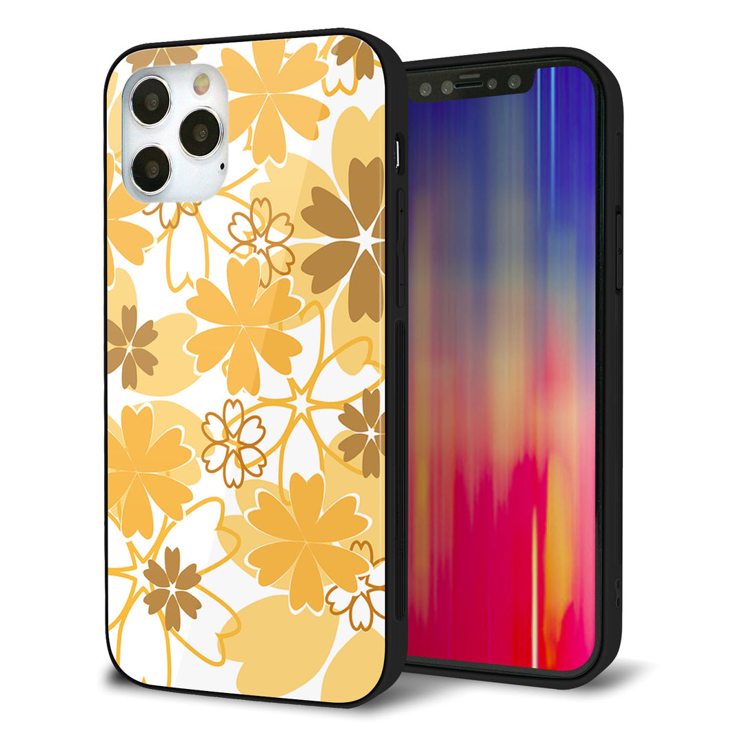 iPhone 12 Pro 強化ガラス＆TPUスマホケース ガラプリ【VA959 重なり合う花 オレンジ】