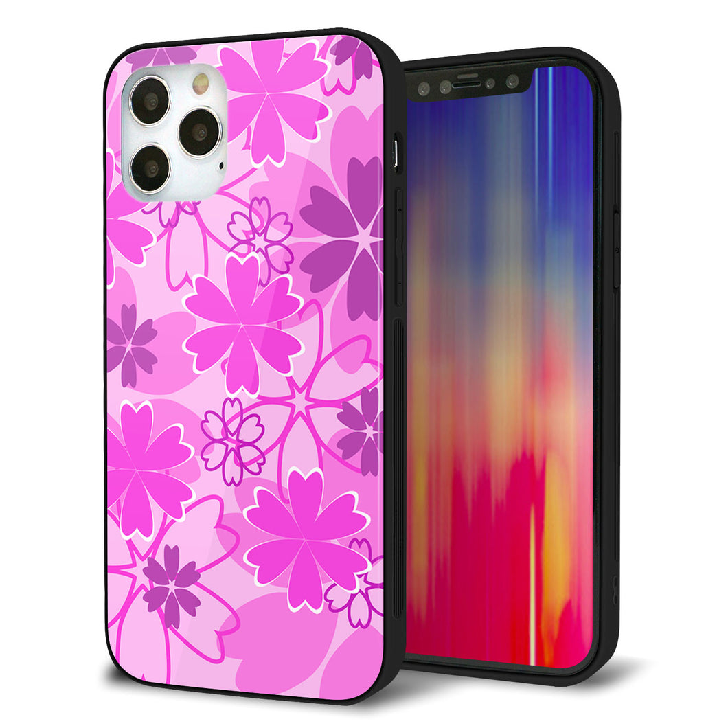 iPhone 12 Pro 強化ガラス＆TPUスマホケース ガラプリ【VA961 重なり合う花 ピンク】