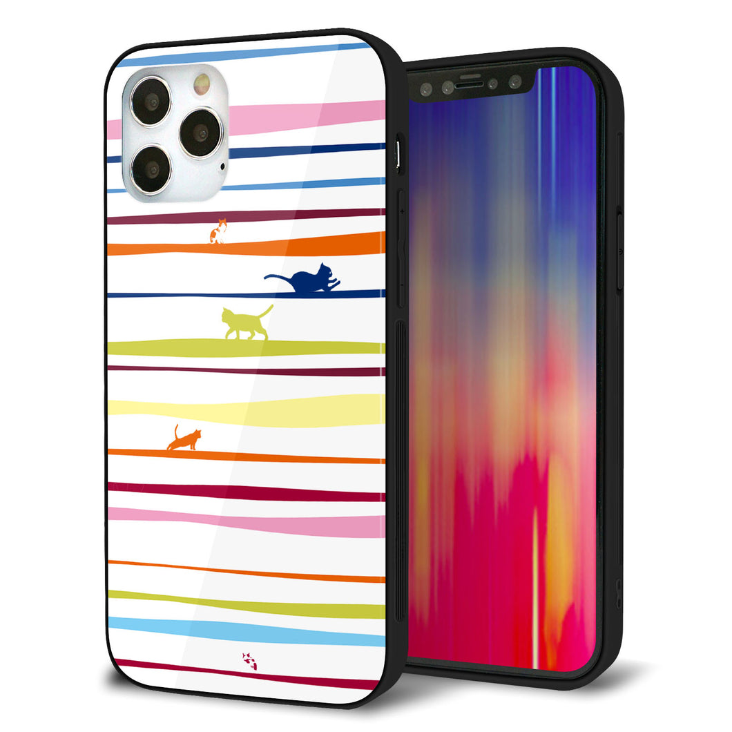 iPhone 12 Pro 強化ガラス＆TPUスマホケース ガラプリ【YA893 ストライプネコ02 L】