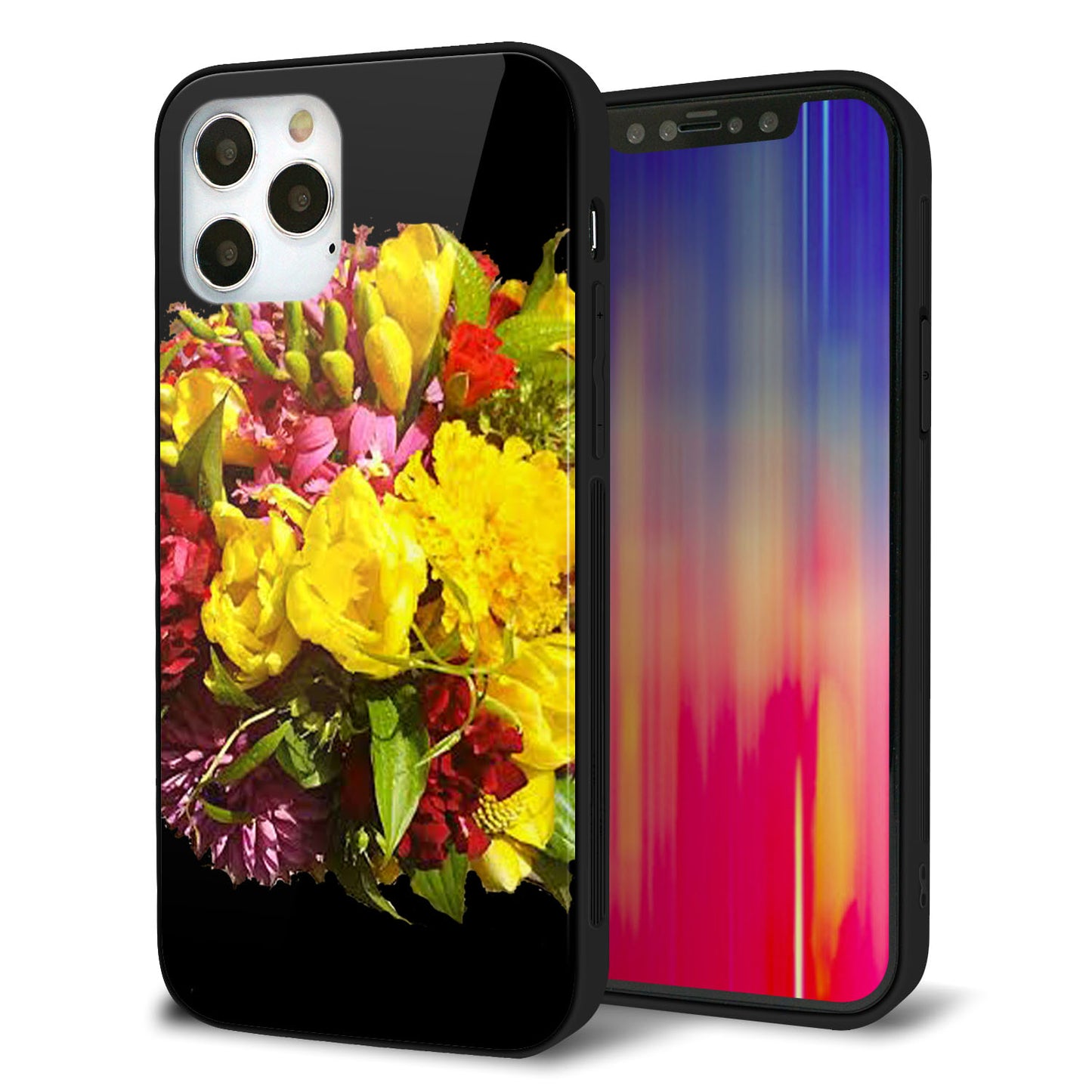 iPhone 12 Pro 強化ガラス＆TPUスマホケース ガラプリ【YI883 フラワー４】