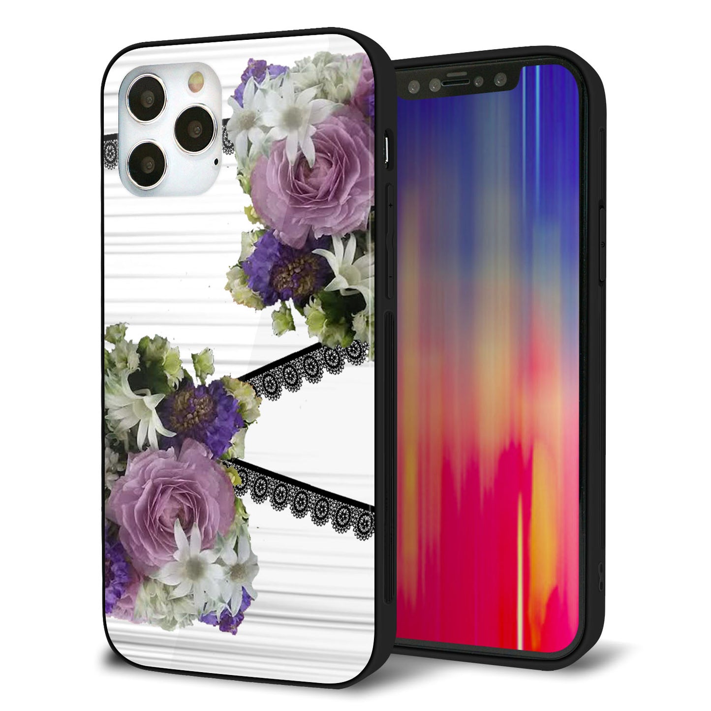 iPhone 12 Pro 強化ガラス＆TPUスマホケース ガラプリ【YI888 フラワー９】