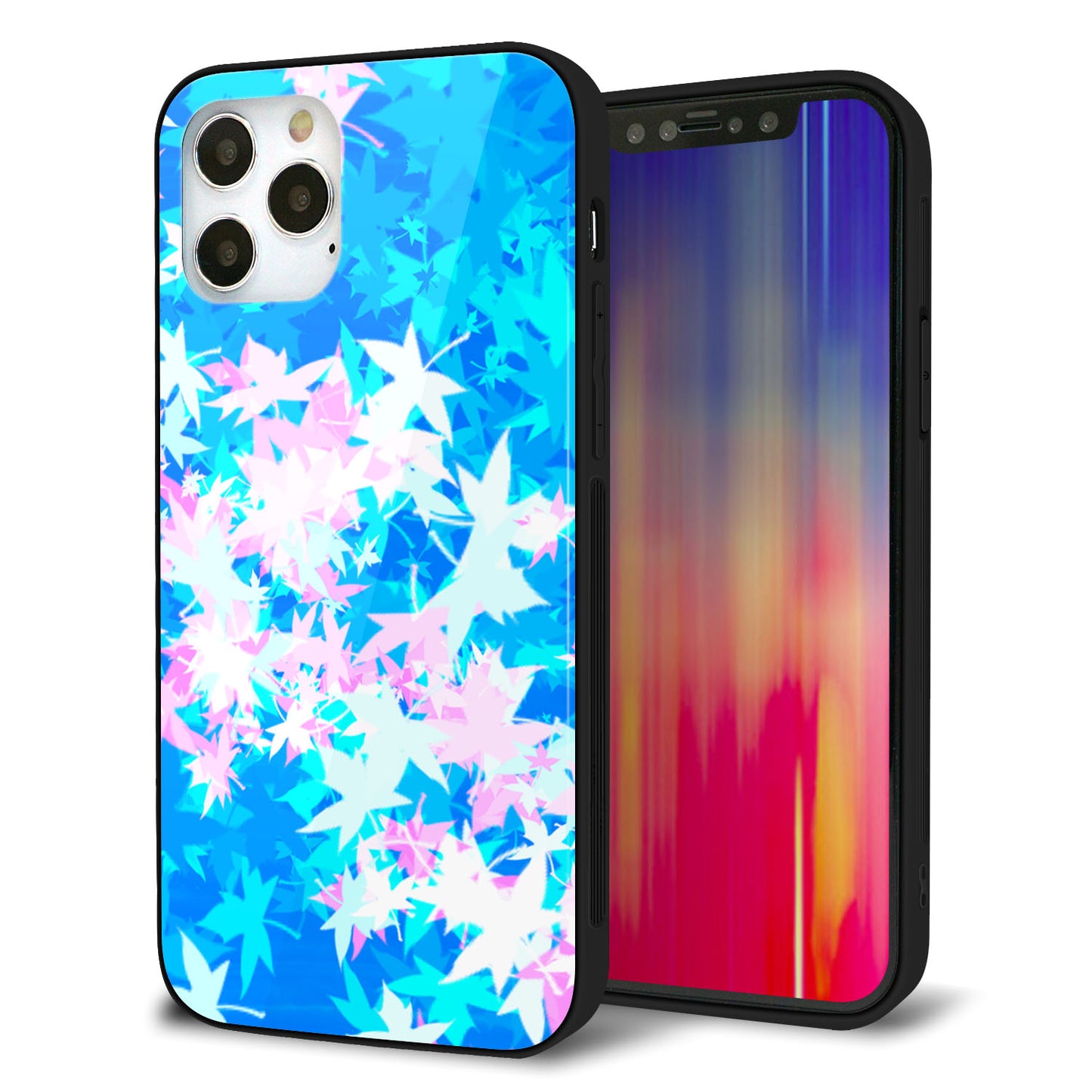 iPhone 12 Pro 強化ガラス＆TPUスマホケース ガラプリ【YJ290 デザインもみじ】