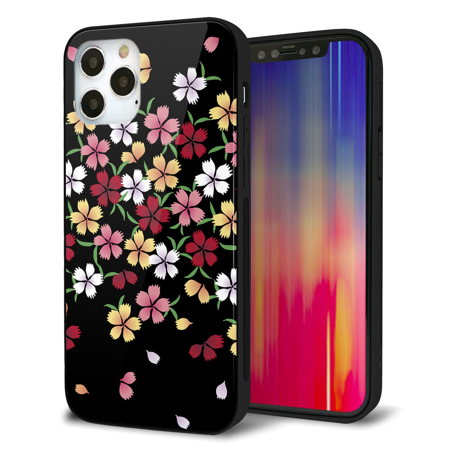 iPhone 12 Pro 強化ガラス＆TPUスマホケース ガラプリ【YJ323 和柄 なでしこ】