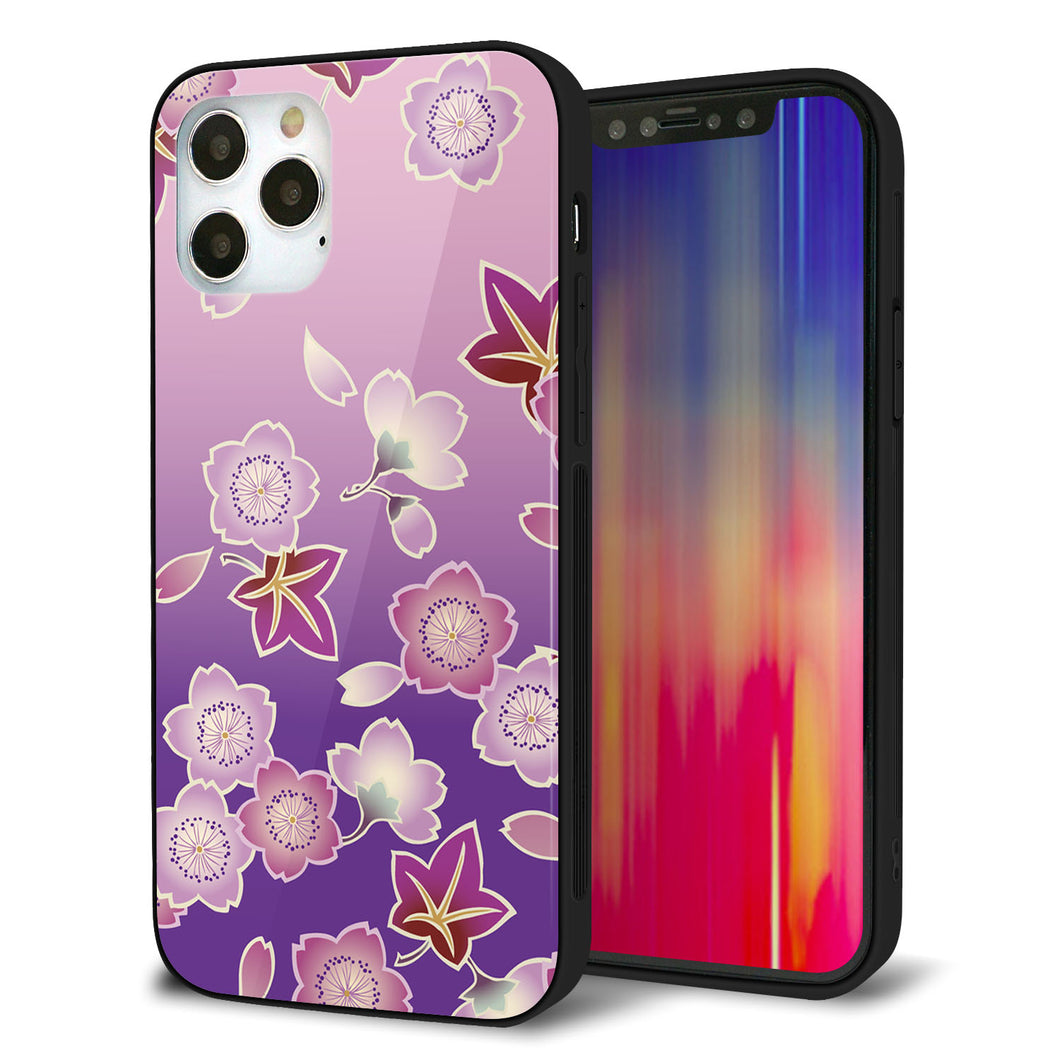 iPhone 12 Pro 強化ガラス＆TPUスマホケース ガラプリ【YJ324 和柄 桜 もみじ】