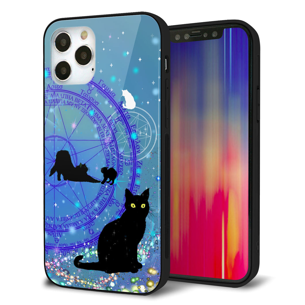 iPhone 12 Pro 強化ガラス＆TPUスマホケース ガラプリ【YJ327 魔法陣猫 キラキラ かわいい】