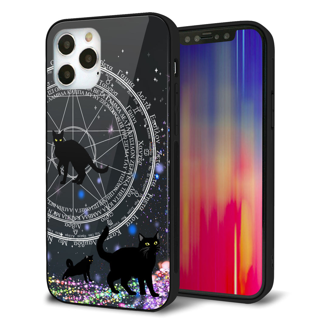 iPhone 12 Pro 強化ガラス＆TPUスマホケース ガラプリ【YJ330 魔法陣猫 キラキラ 黒猫】