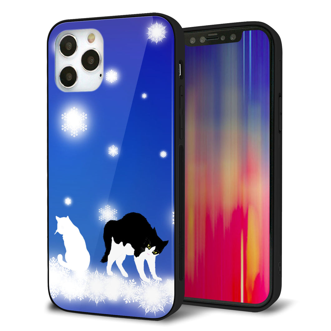 iPhone 12 Pro 強化ガラス＆TPUスマホケース ガラプリ【YJ335 雪の結晶 はちわれ】