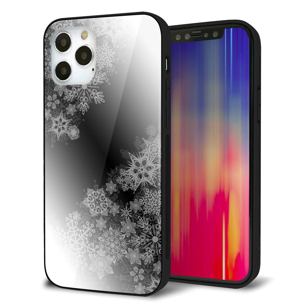 iPhone 12 Pro 強化ガラス＆TPUスマホケース ガラプリ【YJ340 モノトーン 雪の結晶 】