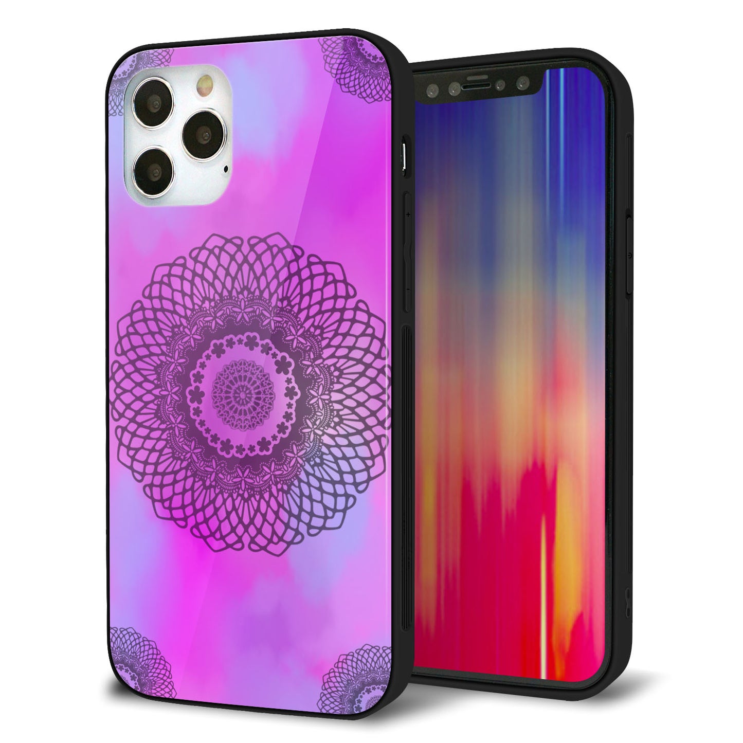 iPhone 12 Pro 強化ガラス＆TPUスマホケース ガラプリ【YJ344 レース】