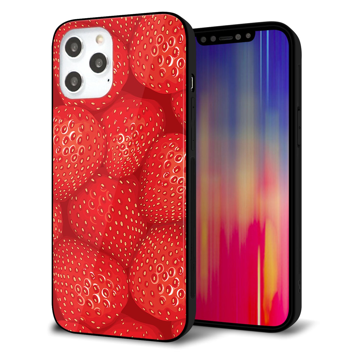 iPhone 12 Pro Max 強化ガラス＆TPUスマホケース ガラプリ【444 ストロベリーウォール】