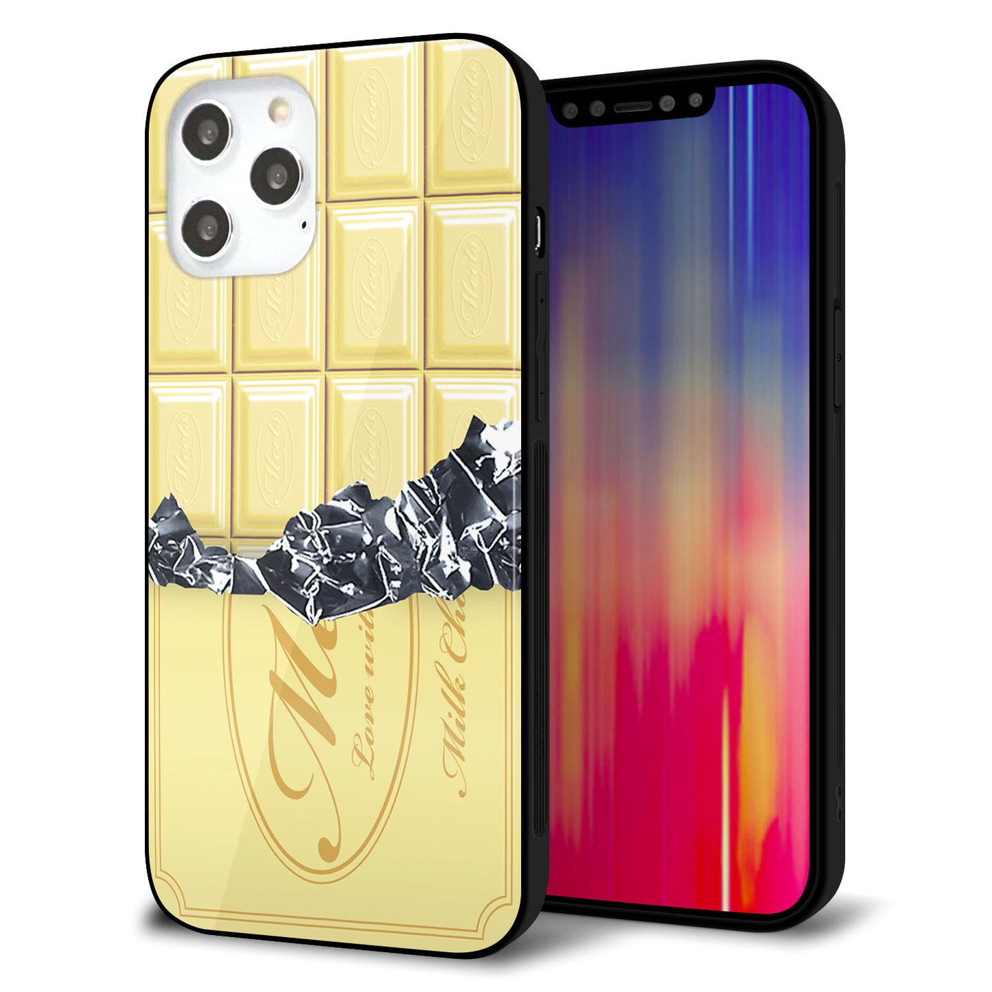 iPhone 12 Pro Max 強化ガラス＆TPUスマホケース ガラプリ【553 板チョコ?ホワイト】