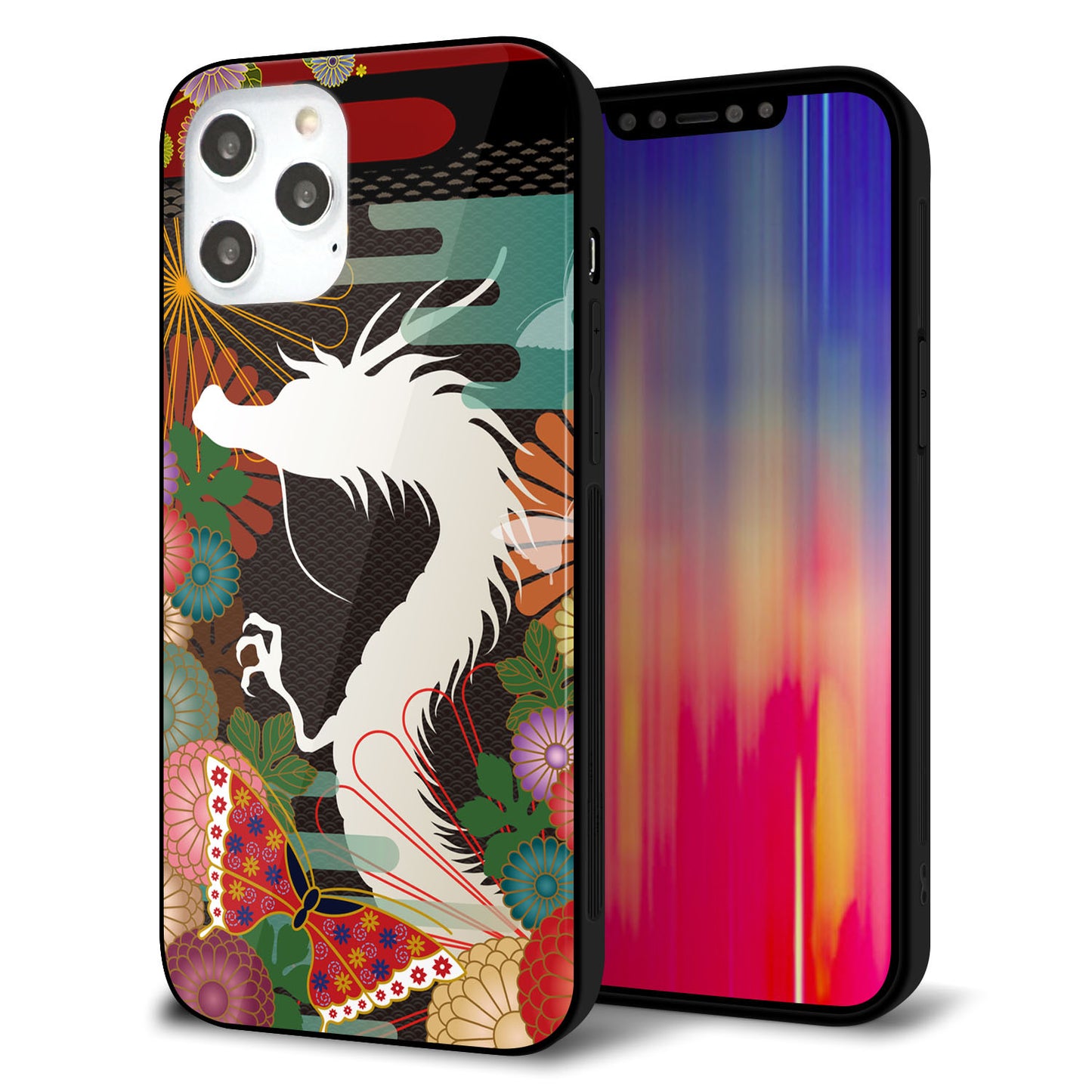 iPhone 12 Pro Max 強化ガラス＆TPUスマホケース ガラプリ【635 白龍】