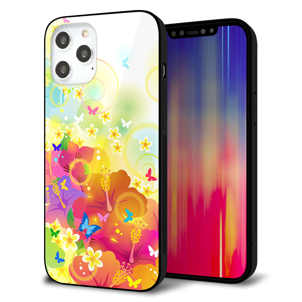 iPhone 12 Pro Max 強化ガラス＆TPUスマホケース ガラプリ【647 ハイビスカスと蝶】