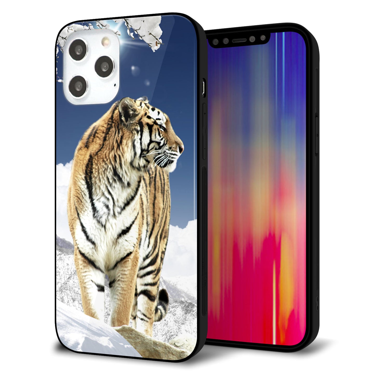 iPhone 12 Pro Max 強化ガラス＆TPUスマホケース ガラプリ【793 雪山の虎】