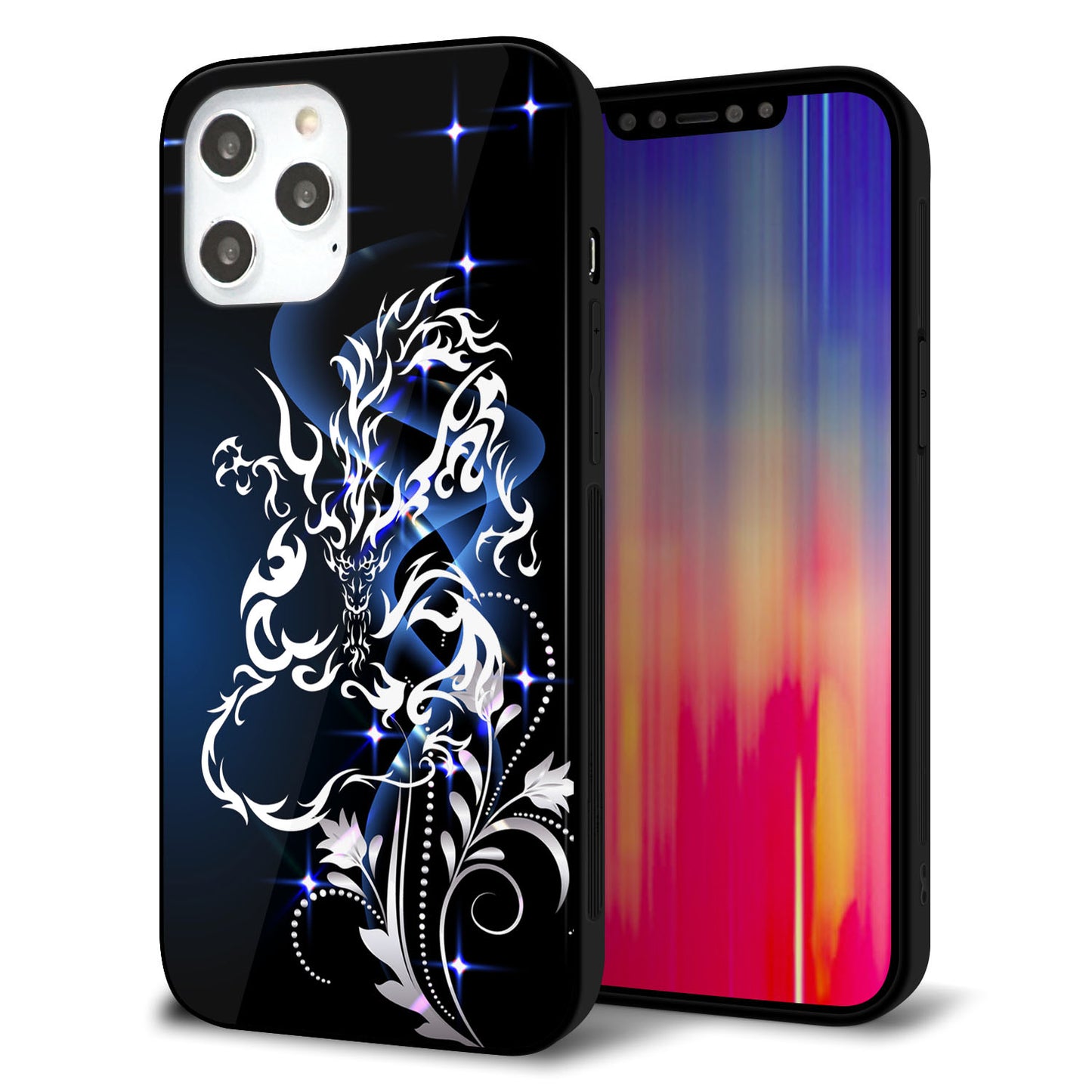 iPhone 12 Pro Max 強化ガラス＆TPUスマホケース ガラプリ【1000 闇のシェンロン】