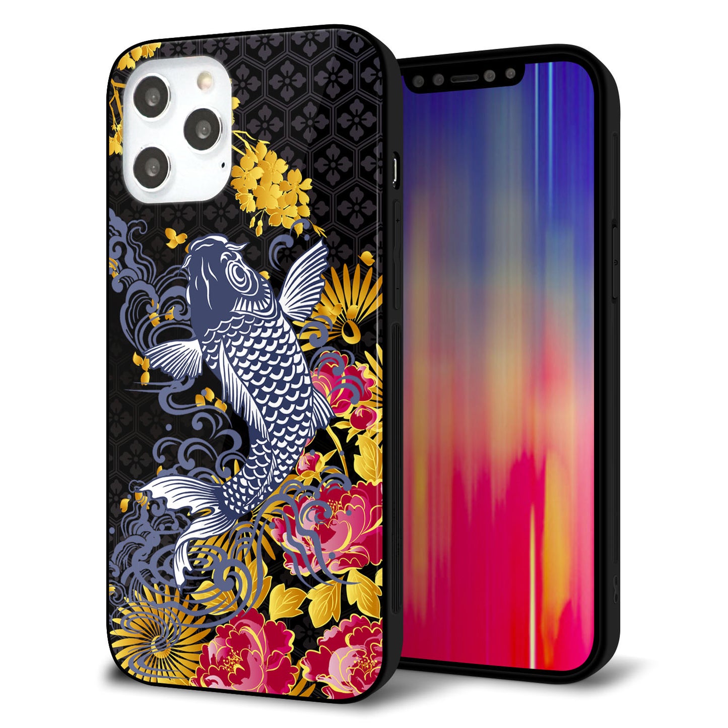 iPhone 12 Pro Max 強化ガラス＆TPUスマホケース ガラプリ【1028 牡丹と鯉】
