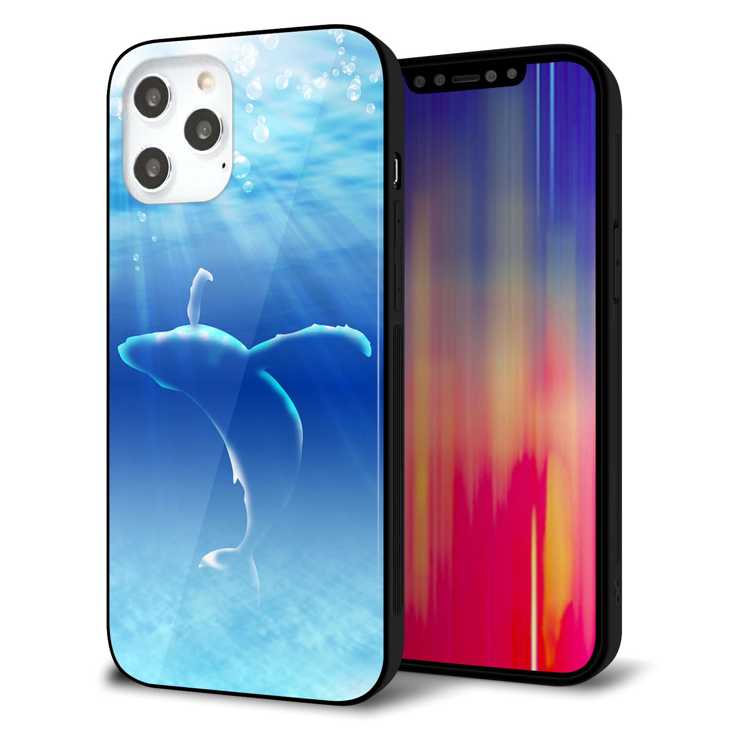 iPhone 12 Pro Max 強化ガラス＆TPUスマホケース ガラプリ【1047 海の守り神くじら】