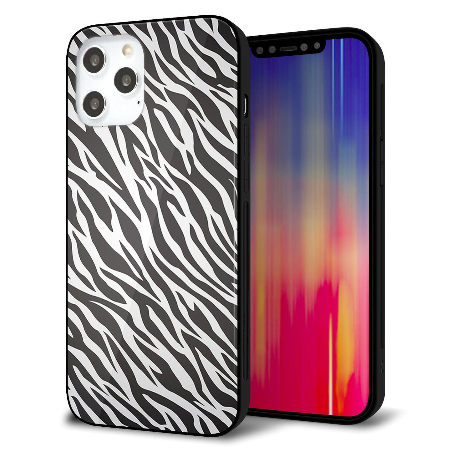 iPhone 12 Pro Max 強化ガラス＆TPUスマホケース ガラプリ【1057 デザインゼブラ（GL）】