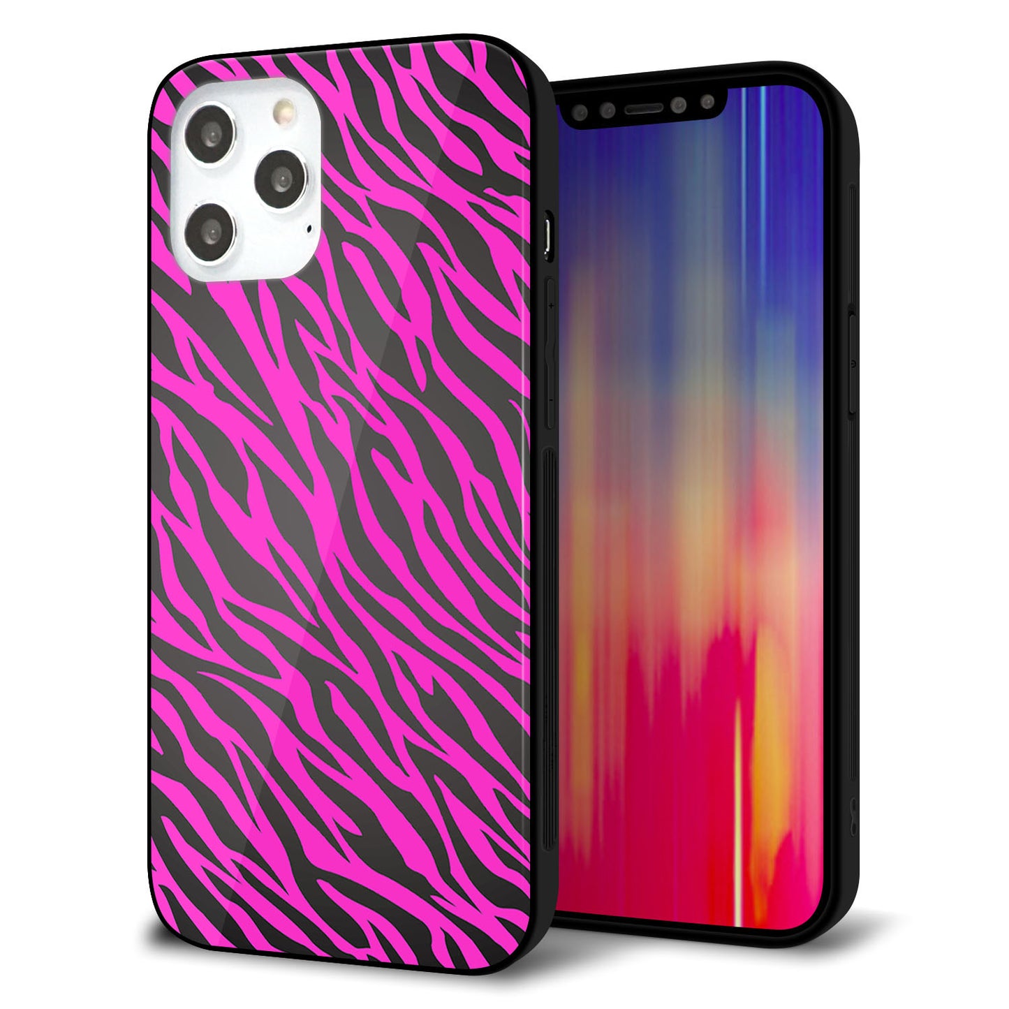 iPhone 12 Pro Max 強化ガラス＆TPUスマホケース ガラプリ【1058 デザインゼブラ（PU）】