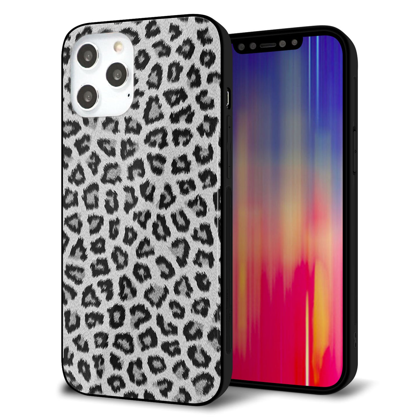 iPhone 12 Pro Max 強化ガラス＆TPUスマホケース ガラプリ【1068 ヒョウ柄ベーシックSグレー】