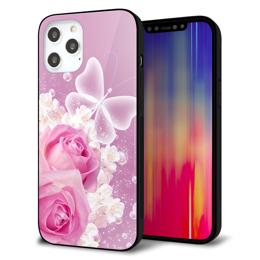 iPhone 12 Pro Max 強化ガラス＆TPUスマホケース ガラプリ【1166 ローズロマンス】