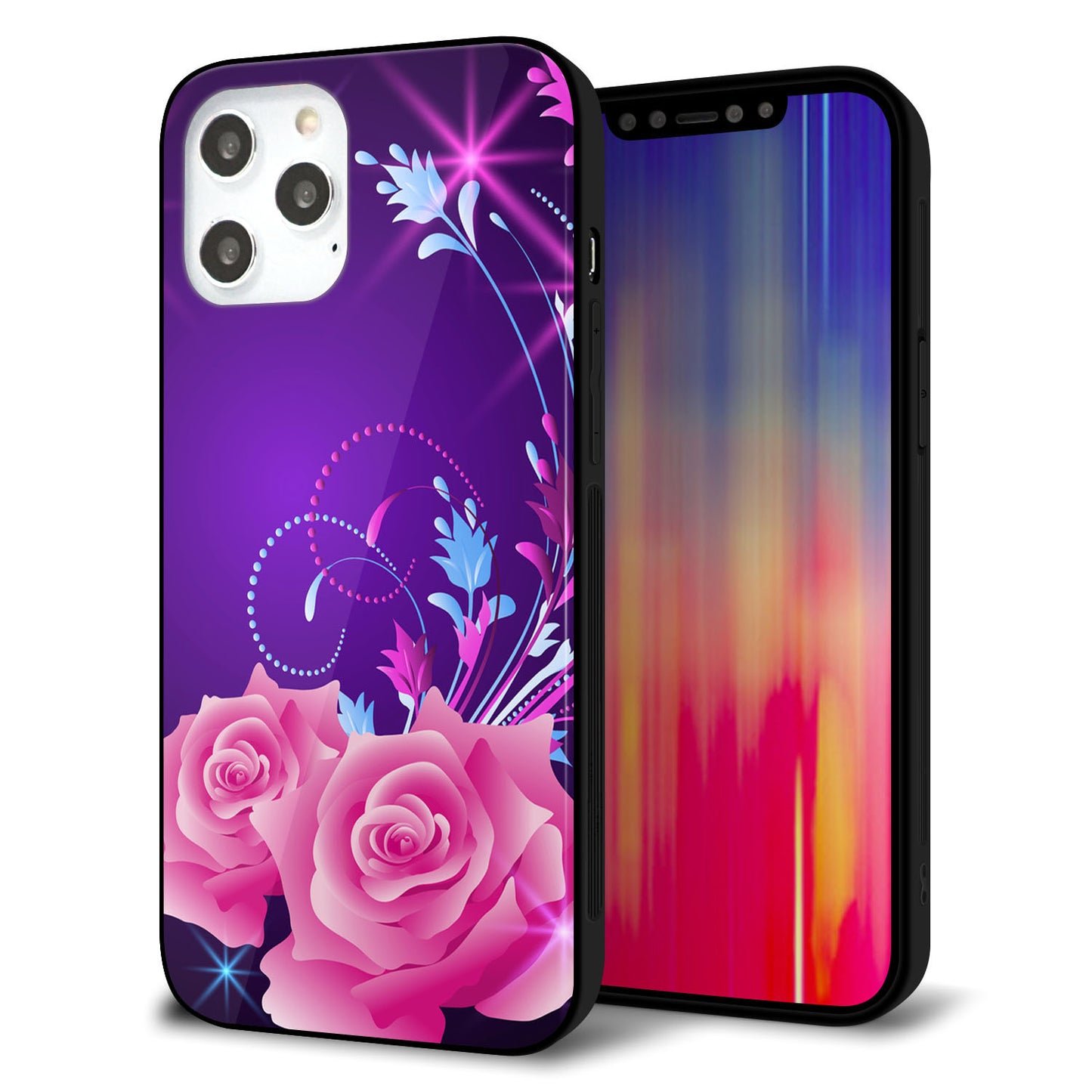 iPhone 12 Pro Max 強化ガラス＆TPUスマホケース ガラプリ【1177 紫色の夜】