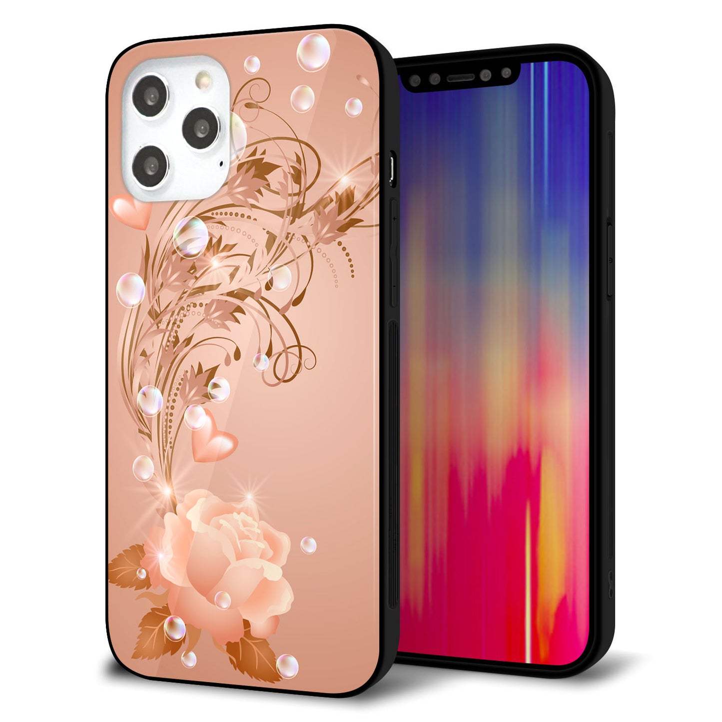 iPhone 12 Pro Max 強化ガラス＆TPUスマホケース ガラプリ【1178 ラブリーローズ】