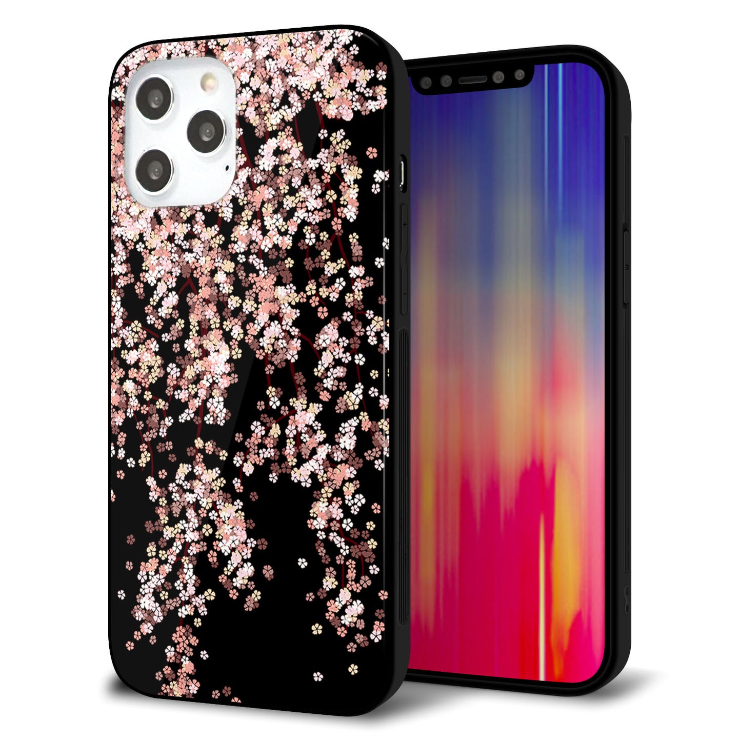 iPhone 12 Pro Max 強化ガラス＆TPUスマホケース ガラプリ【1244 しだれ桜】
