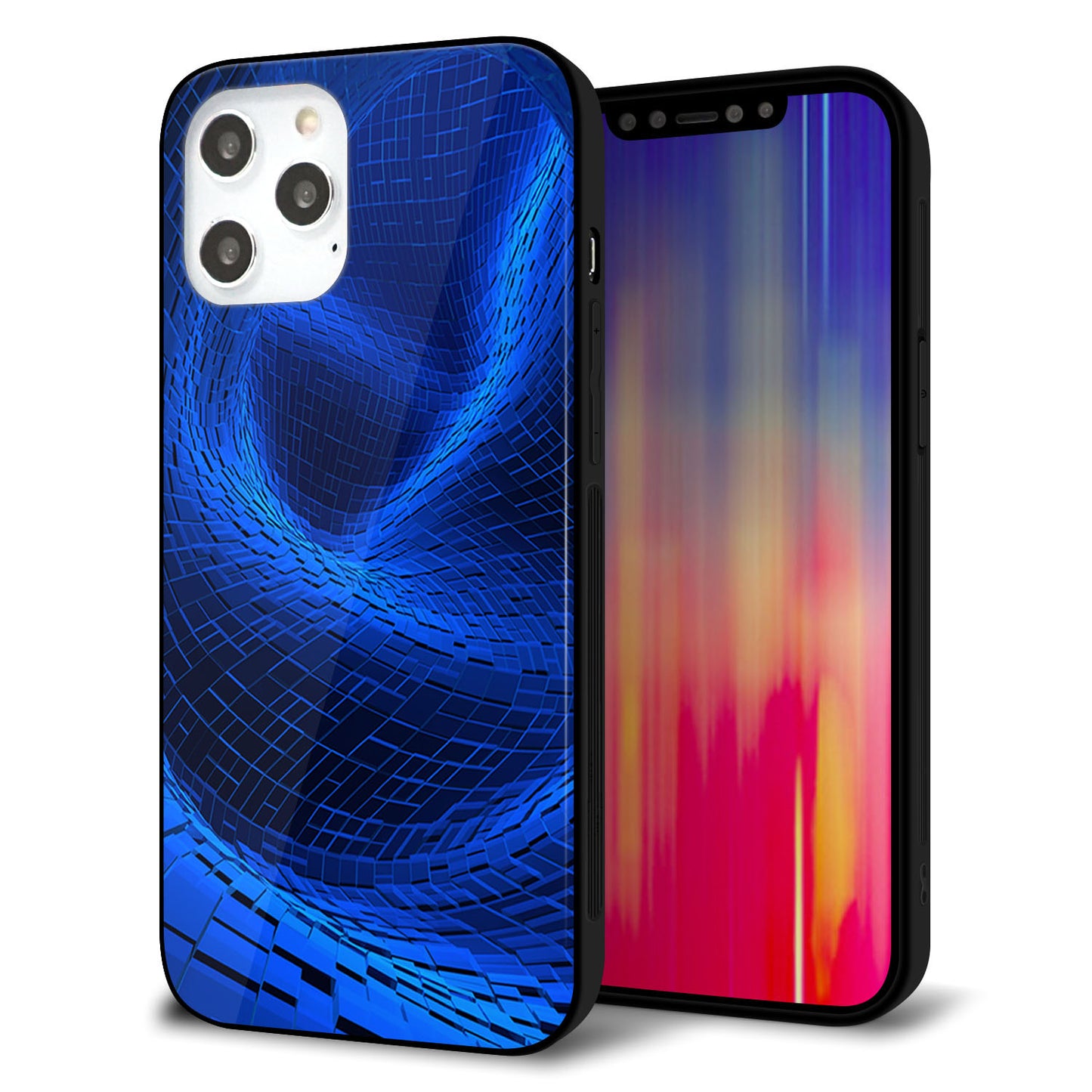 iPhone 12 Pro Max 強化ガラス＆TPUスマホケース ガラプリ【1302 ワープブルー】