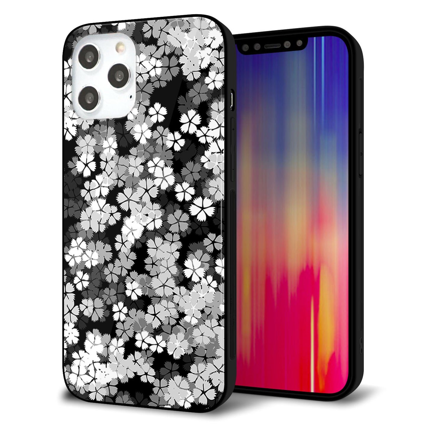 iPhone 12 Pro Max 強化ガラス＆TPUスマホケース ガラプリ【1332 夜桜】