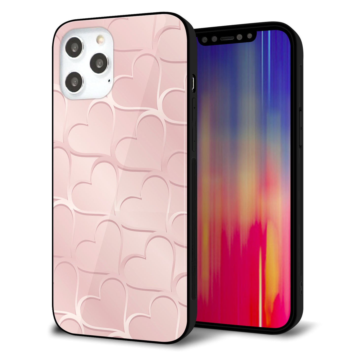 iPhone 12 Pro Max 強化ガラス＆TPUスマホケース ガラプリ【1340 かくれハート（桜色）】
