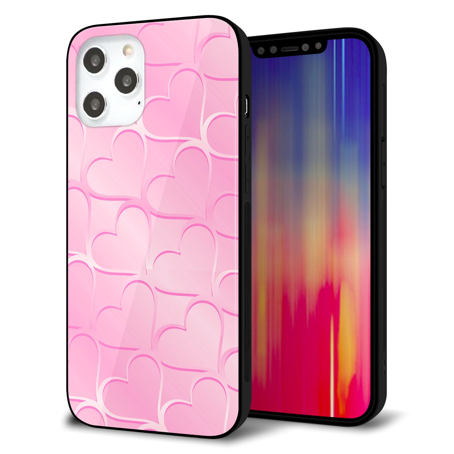 iPhone 12 Pro Max 強化ガラス＆TPUスマホケース ガラプリ【1342 かくれハート（ピンク）】