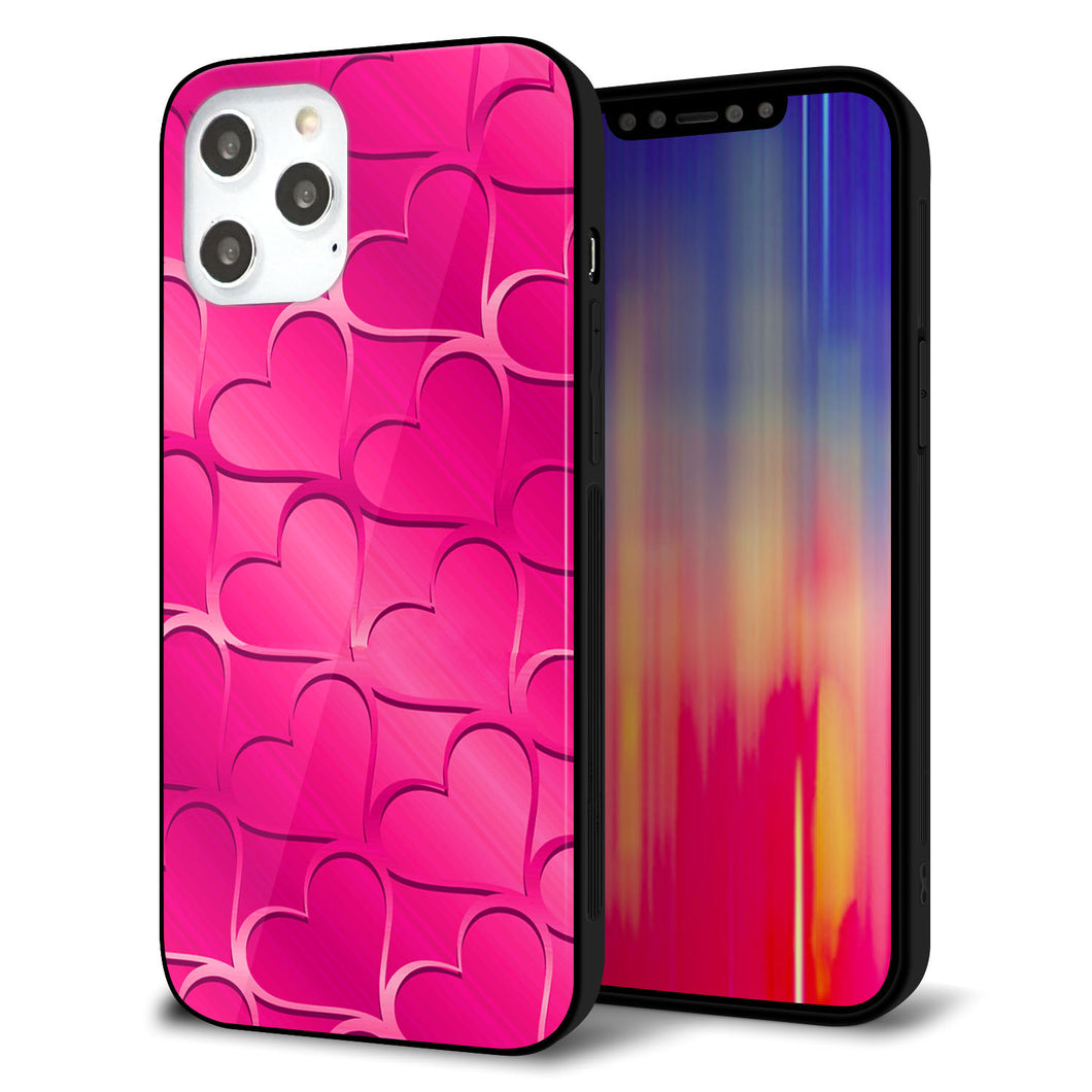 iPhone 12 Pro Max 強化ガラス＆TPUスマホケース ガラプリ【1347 かくれハート（ショッキングピンク）】