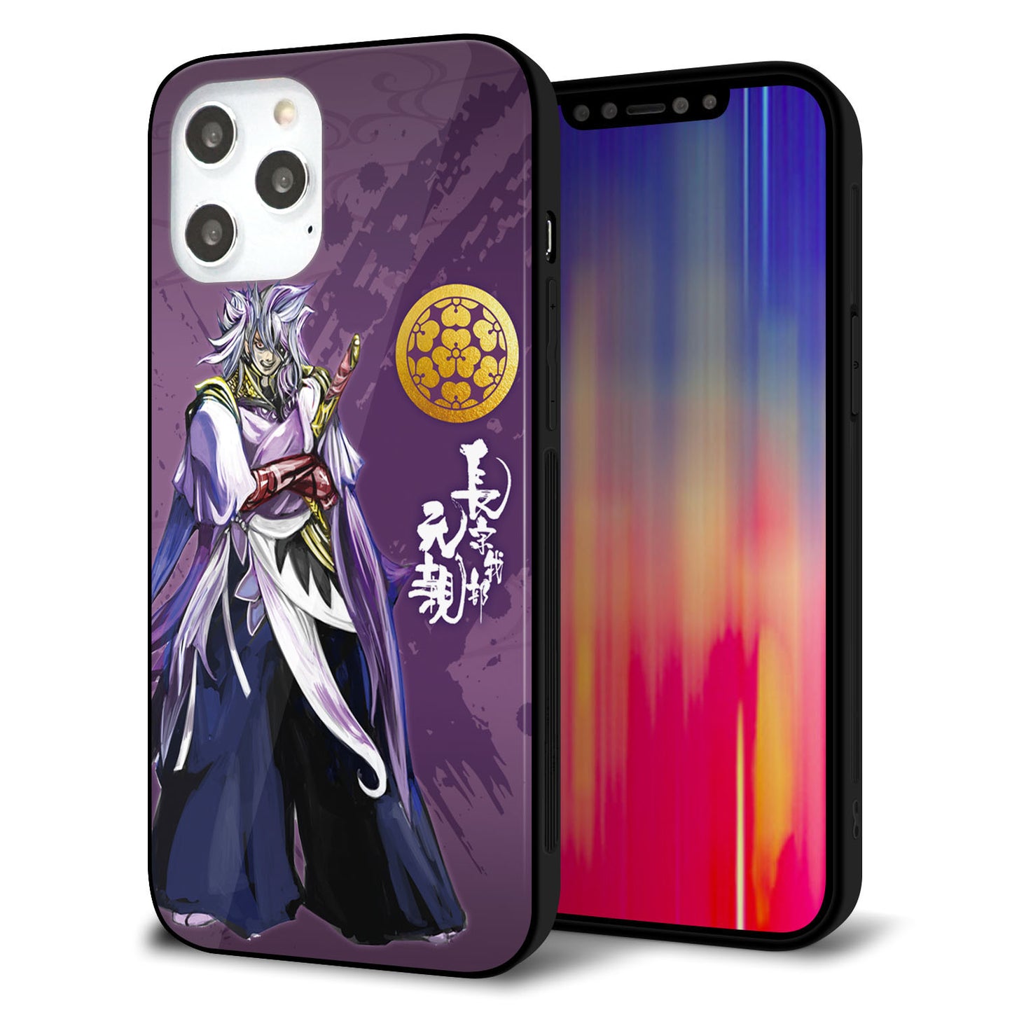 iPhone 12 Pro Max 強化ガラス＆TPUスマホケース ガラプリ【AB805 長宗我部 元親 イラストと家紋】