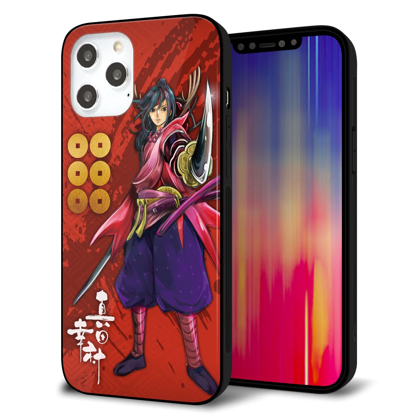 iPhone 12 Pro Max 強化ガラス＆TPUスマホケース ガラプリ【AB807 真田幸村 イラストと家紋】