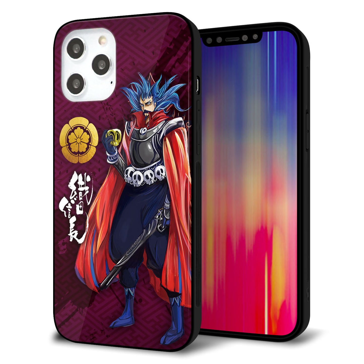 iPhone 12 Pro Max 強化ガラス＆TPUスマホケース ガラプリ【AB808 織田信長 イラストと家紋】