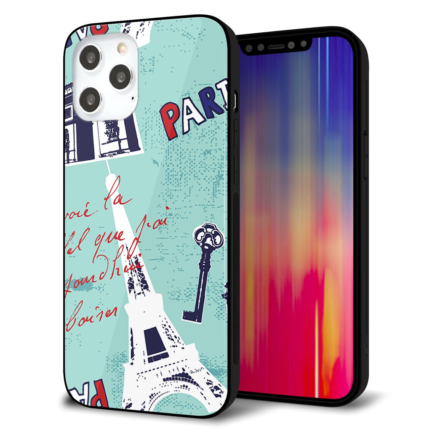 iPhone 12 Pro Max 強化ガラス＆TPUスマホケース ガラプリ【EK812 ビューティフルパリブルー】