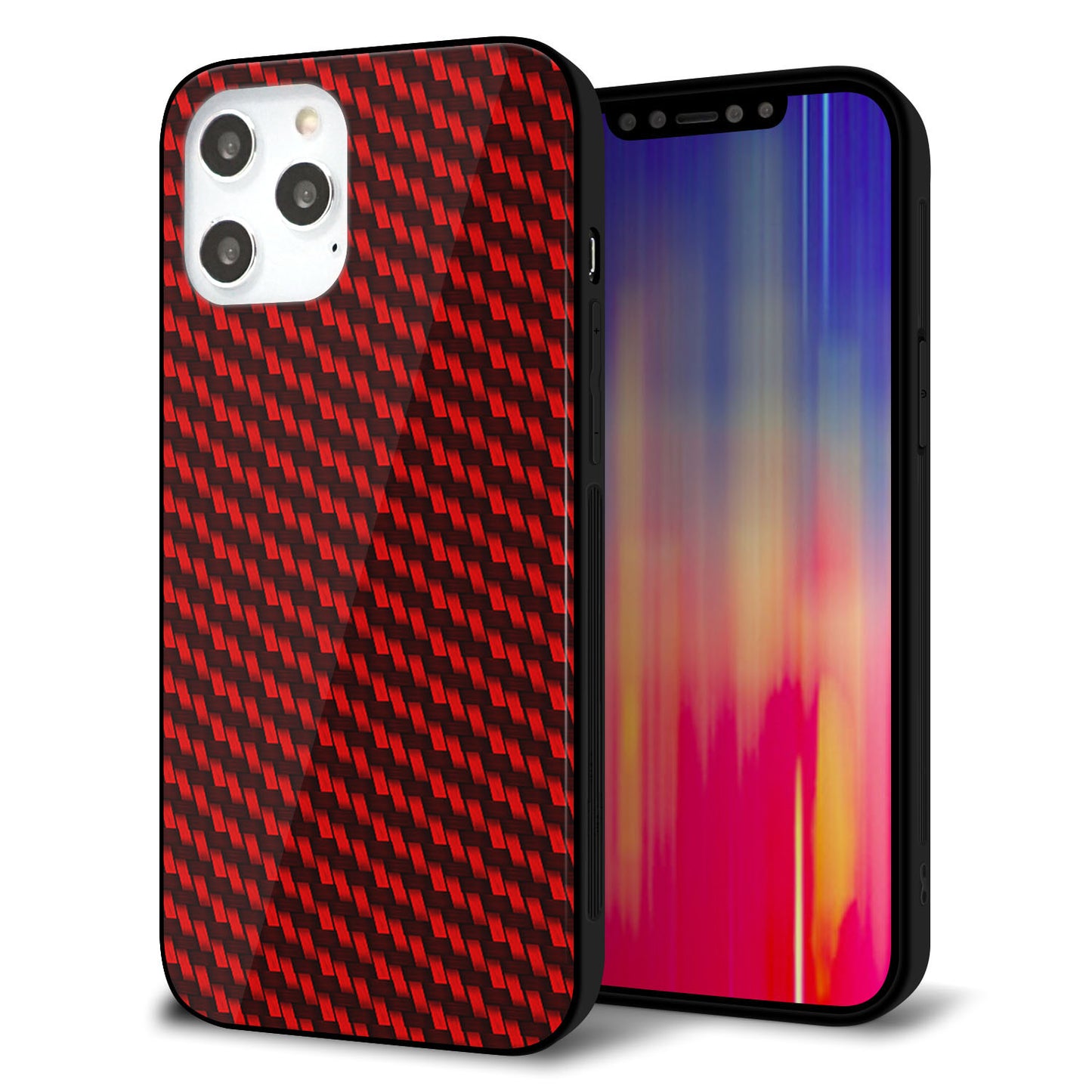 iPhone 12 Pro Max 強化ガラス＆TPUスマホケース ガラプリ【EK906 レッドカーボン】