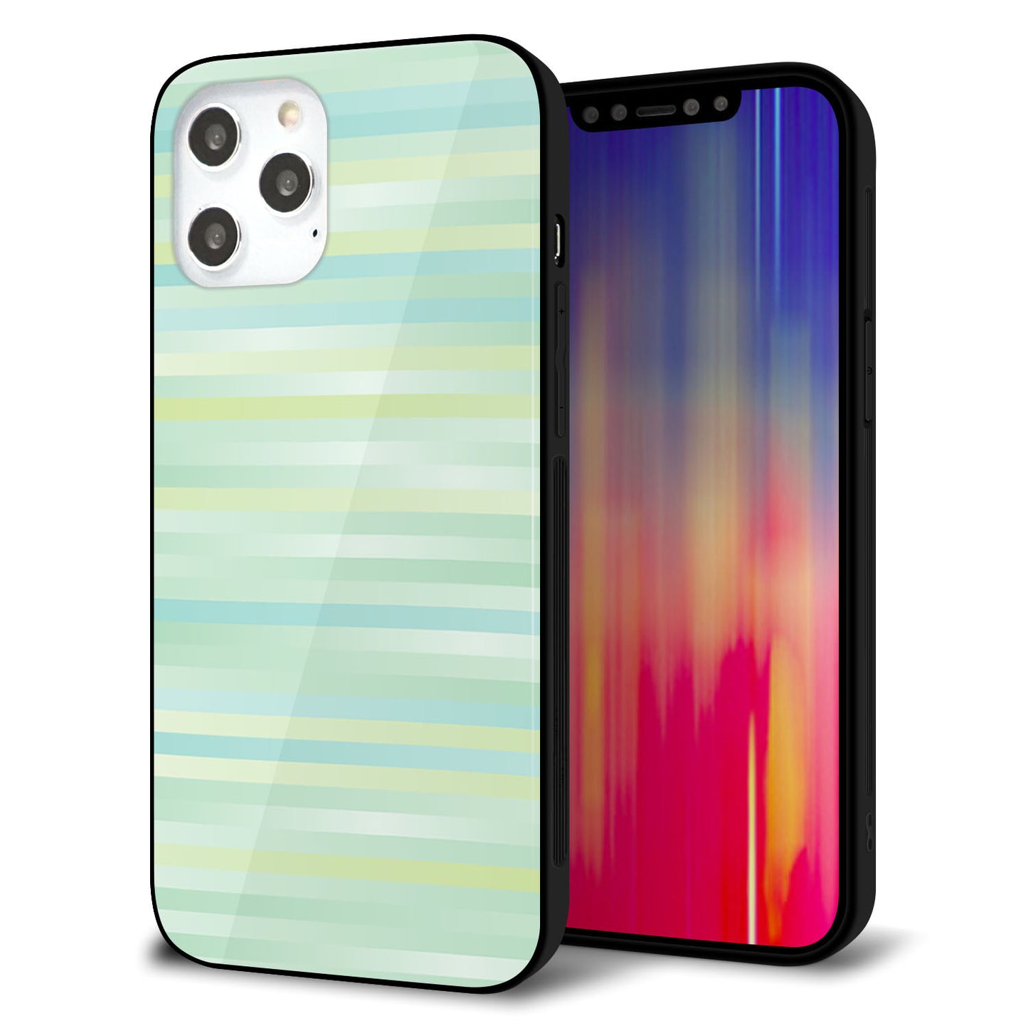 iPhone 12 Pro Max 強化ガラス＆TPUスマホケース ガラプリ【IB908 グラデーションボーダー_グリーン】