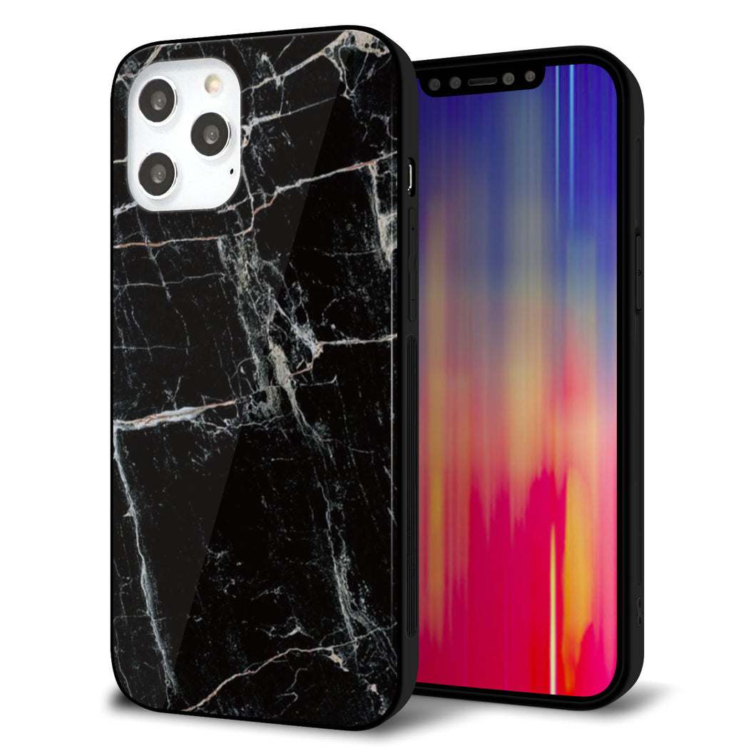 iPhone 12 Pro Max 強化ガラス＆TPUスマホケース ガラプリ【KM867 大理石BK】